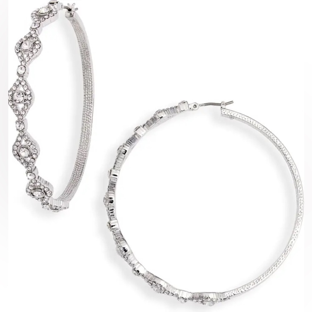 Marchesa Silver Crystal Hoop Earrings